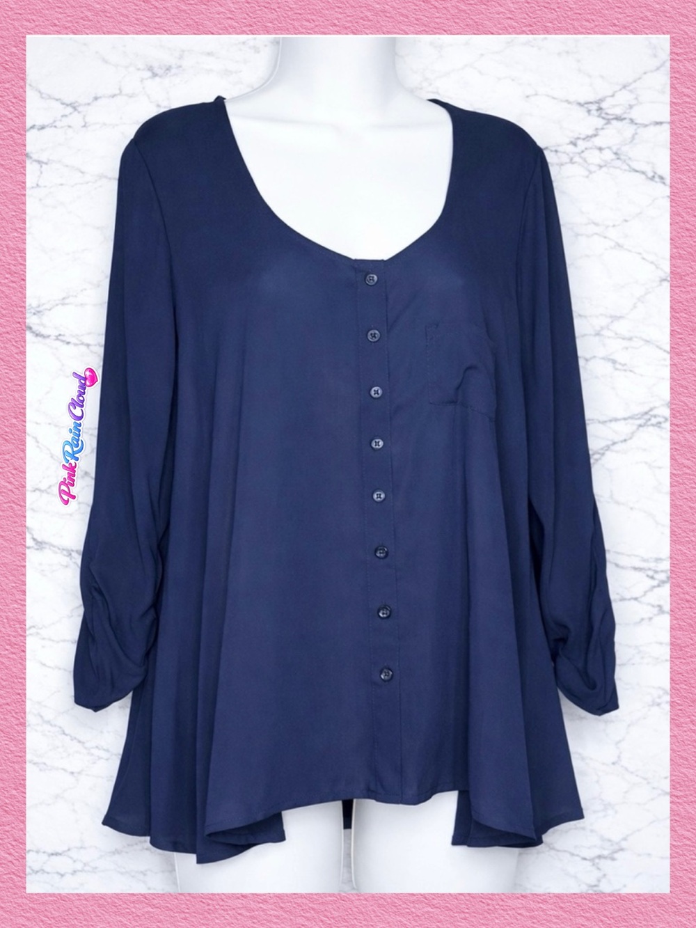 Valerie Stevens Navy Blue Flowy Button Front Top Women’s Medium